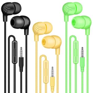 honeyake wired earbuds headphones with microphone 3 pack, in-ear headphones, 3.5mm jack noise isolating wired earbuds heavy bass stereo volume control for android, iphone, samsung, ipad,mp3,computer