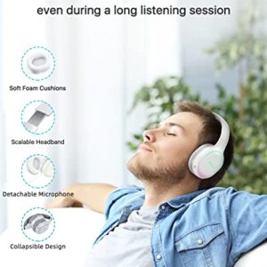 Jassco Wireless Headphones, Noise Cancelling Over-Ear Bluetooth Headphone with Microphone, 54H Playtime, HiFi Stereo, Deep Bass Foldable Wireless Headset with Soft Earmuffs for Travel/Work- White