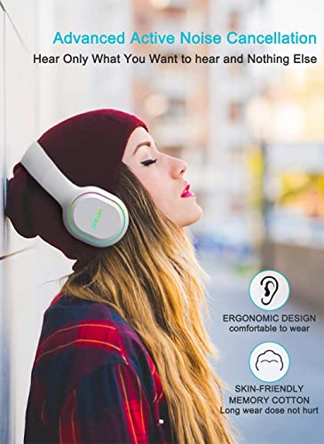 Jassco Wireless Headphones, Noise Cancelling Over-Ear Bluetooth Headphone with Microphone, 54H Playtime, HiFi Stereo, Deep Bass Foldable Wireless Headset with Soft Earmuffs for Travel/Work- White