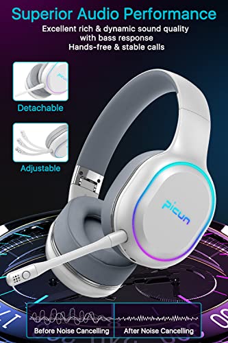 Jassco Wireless Headphones, Noise Cancelling Over-Ear Bluetooth Headphone with Microphone, 54H Playtime, HiFi Stereo, Deep Bass Foldable Wireless Headset with Soft Earmuffs for Travel/Work- White