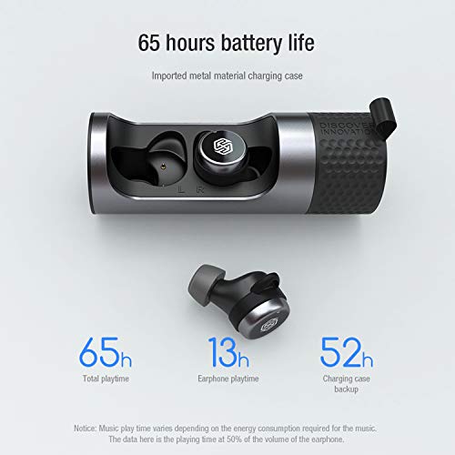 Nillkin TWS Headphones True Wireless Earbuds, TW004 Earphones Noise Cancelling with Wireless Charging Case 65H Playback with Mic for iPhone Android Laptop Sports, Black