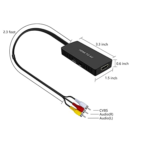 Dingsun HDMI to RCA Converter, HDMI to Audio Video Converter, Plug and Play, Convert HDMI Signal to RCA (AV) Composite Video and L/R Stereo Audio Signals (HDMI to RCA Converter)