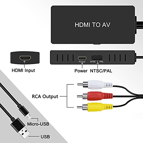 Dingsun HDMI to RCA Converter, HDMI to Audio Video Converter, Plug and Play, Convert HDMI Signal to RCA (AV) Composite Video and L/R Stereo Audio Signals (HDMI to RCA Converter)