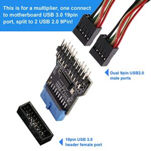 MZHOU USB 3.0 9PIN to USB2.0 9PIN Front Panel Socket Adapter Card,USB 3.0 Motherboard 19PIN to Dual 9-PIN Interface Expansion Card