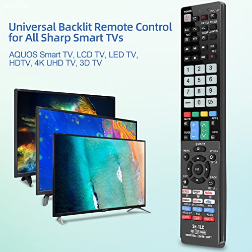 Gvirtue Universal Remote Control Replacement for Sharp-Smart-TV-Remote All Sharp AQUOS LED LCD HDTV 3D 4K UHD Smart TV with Backlit, Netflix, You Tube, Amazon, Sling, Vudu, Google Play Button