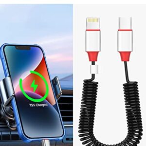 AICase Coiled USB-C to Lightning Cable for Apple CarPlay,Expansion Spring Coiled Cable,PD Type C Scalable Charging Cable for iPhone 14/13/13 Pro 12 Pro Max 12 11 X XS XR 8 Plus,AirPods Pro
