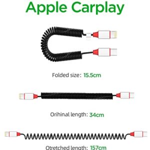 AICase Coiled USB-C to Lightning Cable for Apple CarPlay,Expansion Spring Coiled Cable,PD Type C Scalable Charging Cable for iPhone 14/13/13 Pro 12 Pro Max 12 11 X XS XR 8 Plus,AirPods Pro