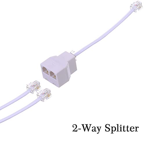 Phone Line Splitter,Telephone Splitter,with RJ11 6P4C Plugs, Suitable for Telephone, Fax Machine, 2 Pack White