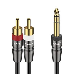 j&d 6.35mm trs to dual rca audio cable, copper shell heavy duty 6.35mm 1/4 inch male trs to 2 rca male stereo audio y splitter cable, 3 feet