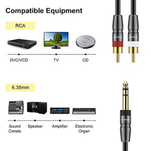 J&D 6.35mm TRS to Dual RCA Audio Cable, Copper Shell Heavy Duty 6.35mm 1/4 inch Male TRS to 2 RCA Male Stereo Audio Y Splitter Cable, 3 Feet