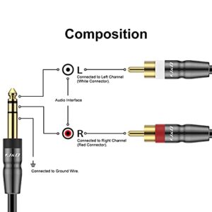 J&D 6.35mm TRS to Dual RCA Audio Cable, Copper Shell Heavy Duty 6.35mm 1/4 inch Male TRS to 2 RCA Male Stereo Audio Y Splitter Cable, 3 Feet