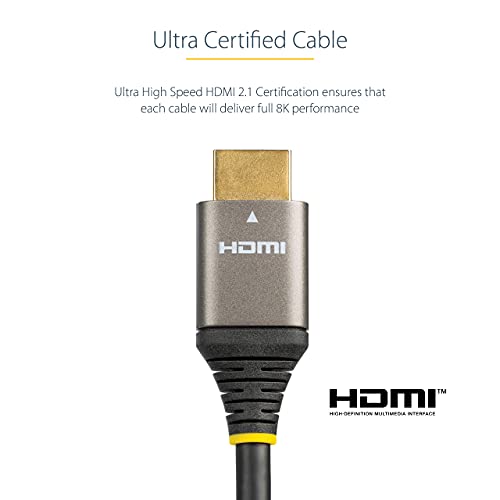 StarTech.com 3ft (1m) HDMI 2.1 Cable 8K - Certified Ultra High Speed HDMI Cable 48Gbps - 8K 60Hz/4K 120Hz HDR10+ eARC - Ultra HD 8K HDMI Cable - Monitor/TV/Display - Flexible TPE Jacket (HDMM21V1M)