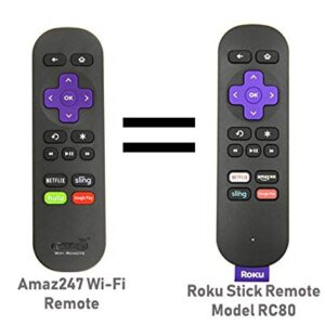 Amaz247 Point-Anywhere Wi-Fi Remote Pairing with Roku Stick, Stick+, Roku Premiere, Premiere+, Roku Ultra, Roku 2,3,4; Replace Roku Stick Remote RC80