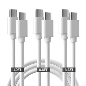 usb c to usb c cable 3-pack [10ft/6.6ft/3.3ft] type c charger fast charging cord 60w compatible with samsung galaxy s23 s22 s21 s20 ultra plus note 20 10, pixel 6 xl, ipad mini 6/pro/air
