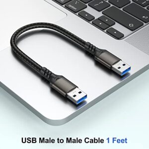 USB to USB Cable 1 Feet, USB 3.0 Male to Male Cable USB A to A Cable Cable Cord for Data Transfer Compatible with Hard Drive, Laptop, Monitor, TV, DVD Player, Camera and More