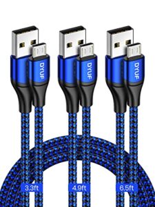 dyuf micro usb cable,android charger cable, [3pcs 3.2ft 4.9ft 6.5ft] 3.1a fast charger cord, blue braided usb cable, compatible with samsung galaxy s7 edge s6 s5, android phone, etc