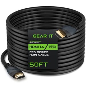 50 ft hdmi cable, gearit pro series hdmi cable 50 feet high speed ethernet 4k resolution 3d video and arc audio return channel hdmi cable, black