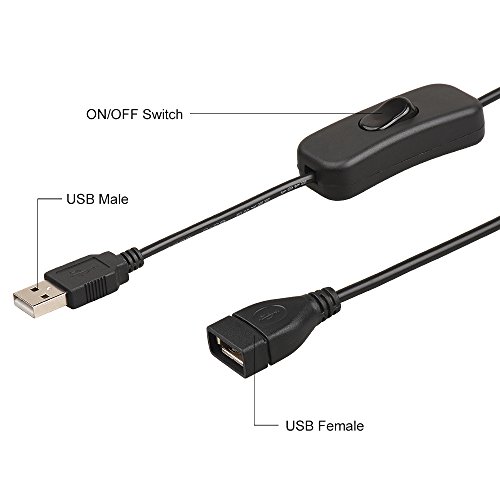 Onite 2pcs of Male to Female USB Cable with ON/Off Switch,Extension USB Cord for Raspberry Pi & Arduino LED Strip String - Easy Start/Reboot