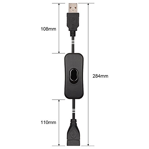 Onite 2pcs of Male to Female USB Cable with ON/Off Switch,Extension USB Cord for Raspberry Pi & Arduino LED Strip String - Easy Start/Reboot