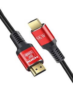 skw 8k hdmi 2.1 cable 15ft, 48gbps ultra high speed hdmi braided cord, supports 8k@60hz, 4k@120hz 144hz, dts:x, hdcp 2.2 & 2.3, earc, hdr 10, compatible with tv xbox ps4 ps5 monitor blu-ray