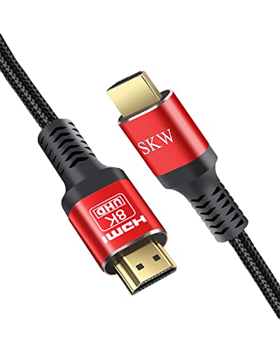 SKW 8K HDMI 2.1 Cable 15ft, 48Gbps Ultra High Speed HDMI Braided Cord, Supports 8K@60Hz, 4K@120Hz 144Hz, DTS:X, HDCP 2.2 & 2.3, eARC, HDR 10, Compatible with TV Xbox PS4 PS5 Monitor Blu-Ray