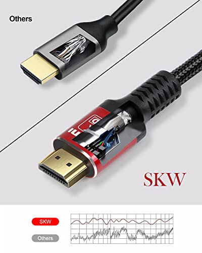 SKW 8K HDMI 2.1 Cable 15ft, 48Gbps Ultra High Speed HDMI Braided Cord, Supports 8K@60Hz, 4K@120Hz 144Hz, DTS:X, HDCP 2.2 & 2.3, eARC, HDR 10, Compatible with TV Xbox PS4 PS5 Monitor Blu-Ray