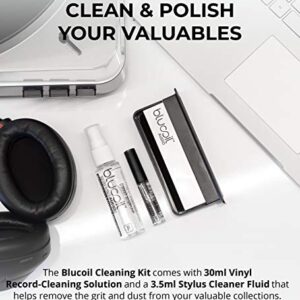 Blucoil Cleaning Kit for Turntable Stylus, LP and Vinyl Records - Anti-Static Carbon Fiber Brush, Velvet Record Cleaning Brush Stand 30ml Vinyl Record-Cleaning Solution 3.5ml Stylus Cleaner Fluid