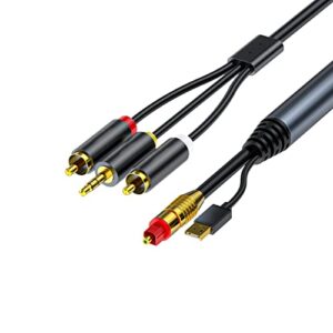 edtran digital optical audio cable toslink cable – [24k gold-plated] fiber optic male to dual rca & 3.5mm w/usb power supply for home theater, sound bar (5 feet) (5feet)