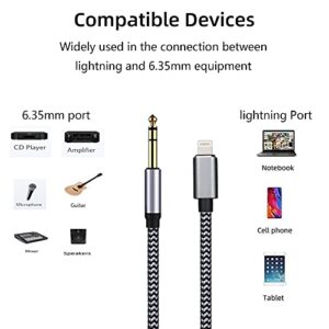 Lightning to 6.35mm 1/4 inch TRS Audio Stereo Cable for iPhone 12/11/X/XS/XR/8/7/iPad/iPod, Amplifier, Speaker, Headphone, Mixing Console 6.6Feet