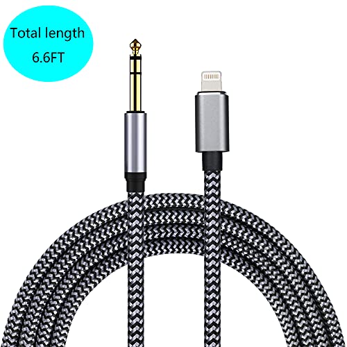 Lightning to 6.35mm 1/4 inch TRS Audio Stereo Cable for iPhone 12/11/X/XS/XR/8/7/iPad/iPod, Amplifier, Speaker, Headphone, Mixing Console 6.6Feet