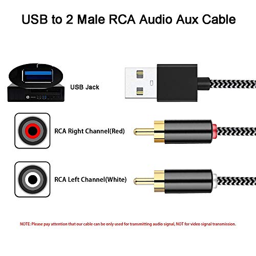 ZARSSON USB to 2-Male (6FT) RCA Audio Aux Cable for PC Stereo Y Splitter Adapter Compatible with USB A Laptop, Linux, Windows, Desktops, PS4 and More Device for Amplifiers, Home Theater, Speaker