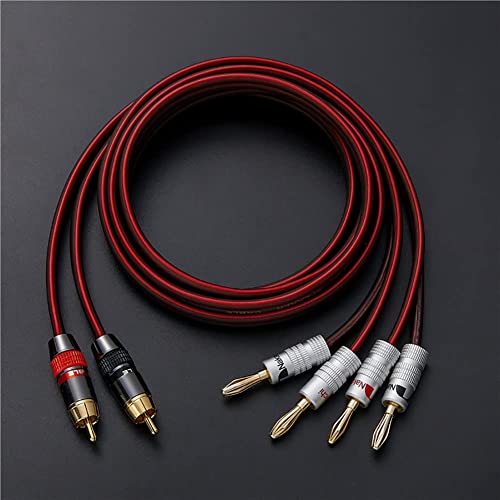 JORZOR Audiophile Hi-Fi 14 Gauge OFC Speaker Cable with RCA Male (Black & Red) to 2 Bananas Plugs, 2 pack/1pair, (1M(3.3FT), 1 Pair(RCA to 2 Banana))