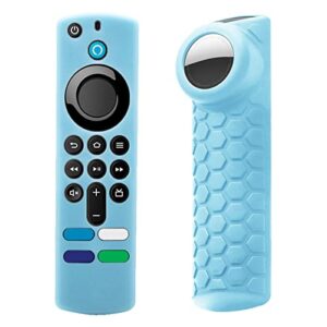 seltureone compatible for tv stick 4k max remote cover, 2 in 1 silicone protective case for tv stick 3rd gen 2021 remote control with holder cover for airtag, glow in the dark, blue