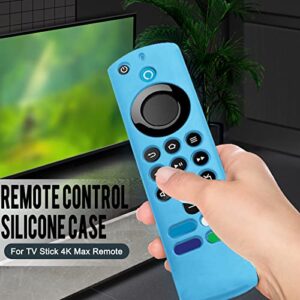 Seltureone Compatible for TV Stick 4K Max Remote Cover, 2 in 1 Silicone Protective Case for TV Stick 3rd Gen 2021 Remote Control with Holder Cover for AirTag, Glow in The Dark, Blue