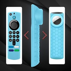 Seltureone Compatible for TV Stick 4K Max Remote Cover, 2 in 1 Silicone Protective Case for TV Stick 3rd Gen 2021 Remote Control with Holder Cover for AirTag, Glow in The Dark, Blue