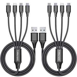 multi charging cable, 4 in1 multi charger cable nylon braided, 3a 4ft universal chargers for all devices with type-c/micro usb port, usb charging cable for all cell phones and more (black, 2pack)