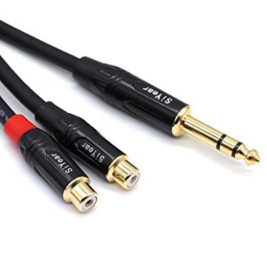 siyear dual rca to 1/4″ cable，6.35mm (1/4 inch) male stereo to 2rca female y splitter adapter cable（5feet