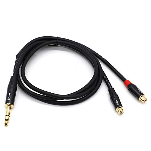 SiYear Dual RCA to 1/4" Cable，6.35mm (1/4 inch) Male Stereo to 2RCA Female Y Splitter Adapter Cable（5Feet