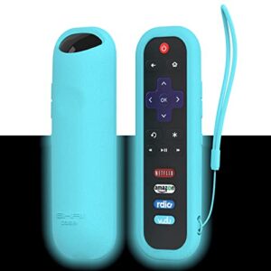 remote case for roku smart tv rc280 rc282 urc280j xrc280j remote control universal replacement lightweight silicone case cover sleeve skin with lanyard for roku tv remote(glow in dark-blue)