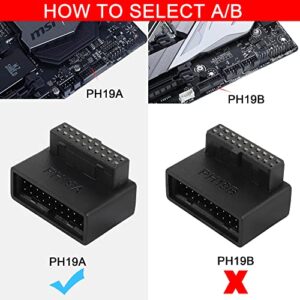 QIANRENON USB 3.0 19/20 Pin 90 Degree Adapter Male to Female L Turn Right Angle Socket for Desktop Motherboard Internal Connector Up Angled(PH19A)