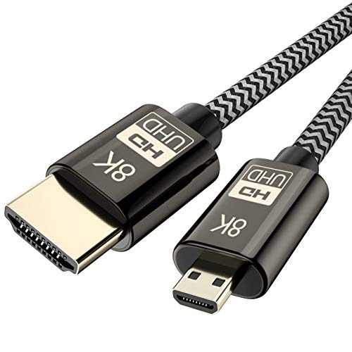 Cablecc Micro HDMI to HDMI 2.1 Ultra-HD UHD 8K 60hz 4K 120hz Cable 48Gbs HDMI Cord for Camera Tablet 1.5M