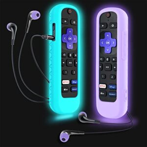2pack case for roku headphone remote, battery cover for roku voice pro remote, rechargeable control with headphone jack silicone sleeve skin glow in the dark