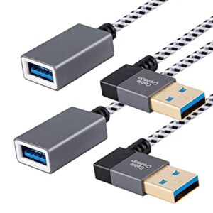 CableCreation 2 Pack Short USB 3.0 Extension Cable, Right Angle USB 3.0 Male to Female Extender Cord, Compatible Flash Drives, Keyboard, Scanners, 1 FT Space Grey Aluminum