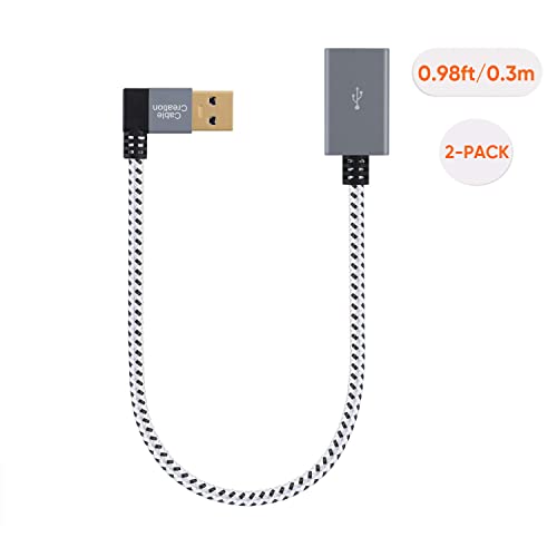 CableCreation 2 Pack Short USB 3.0 Extension Cable, Right Angle USB 3.0 Male to Female Extender Cord, Compatible Flash Drives, Keyboard, Scanners, 1 FT Space Grey Aluminum