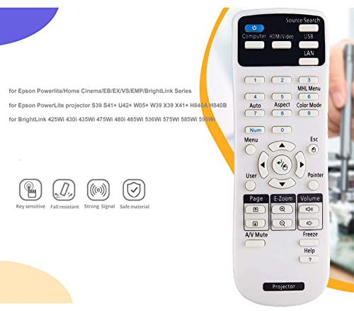 Universal Remote Control Replacement for Epson Home Cinema 8350 2150 2100 2000 2250 3020 Powerlite 93 485W 525W 5535U EB EX EX5280 EX3212 VS H BrightLink 455wi EMP- Series Projectors