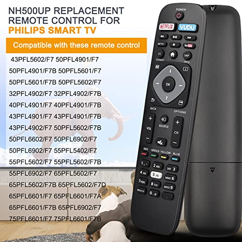 uniplay Replacement for Philips TV Controller 50PFL5604/F7 Remote Compatible with Philips LED LCD 4K UHD Smart TV 55PFL5602 43PFL4902 65PFL6902 43PFL5602 65PFL6601 75PFL6601 65PFL560 (NH500UP)