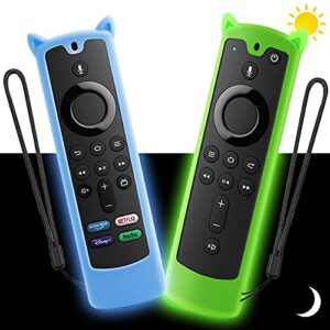 xieen(2pcs) fire tv remote cover(3rd gen)(2021 release), fire stick remote case glow in the dark, light weight, anti slip, shock proof(glow blue+glow green)