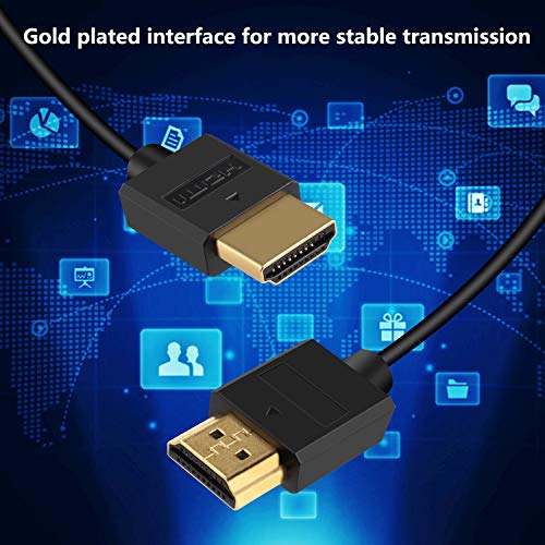 Pasow 4K HDMI Cable Ultra Thin Male to Male 36AWG High Speed Slim Cable (1.5FT/0.5M)