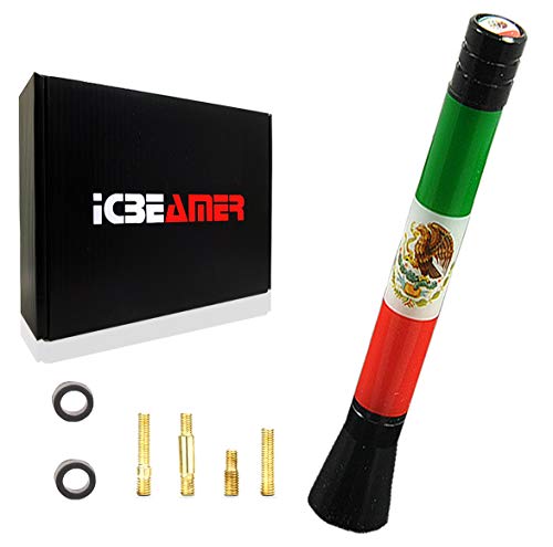 ICBEAMER 5 inch Mini Mexico Flag Aluminum with Internal Copper Coil Universal Fit AM/FM Radio Antenna Replacement Compatible for Car, Truck and Van