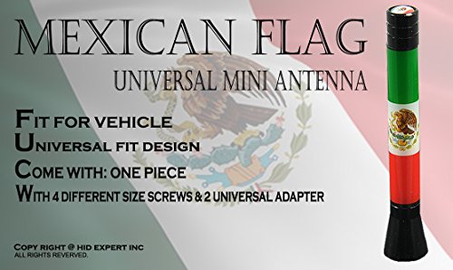 ICBEAMER 5 inch Mini Mexico Flag Aluminum with Internal Copper Coil Universal Fit AM/FM Radio Antenna Replacement Compatible for Car, Truck and Van